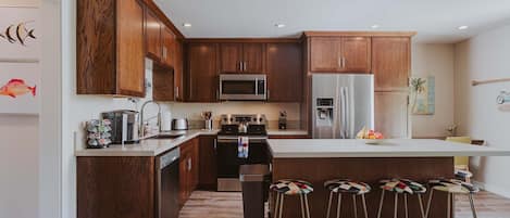 kitchen with large island seating area