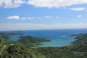 Your view to the east includes Coral Bay, Hurricane Hole, the east end of St. John, and the British Virgin Islands