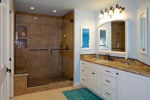 Master Bath and shower, with ocean views