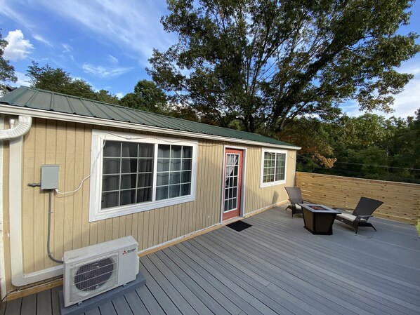 Private deck with propane fire pit