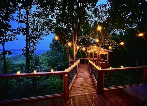 Fairy lights guiding you to our Japanese Soaking tub platform