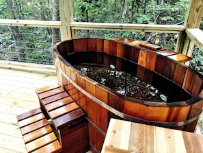 Our relaxing soaking tub is perfect for two to share and relax.