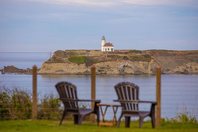 Relax on the bluff while watching the surf, beach and Cape Arago lighthouse.