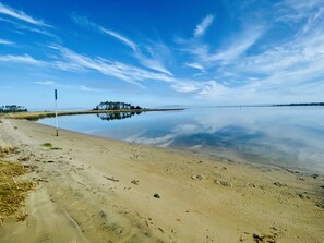 A private beach in your backyard with bay/ocean views and two islands...