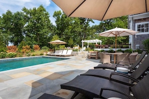 View Across Large Stone Patio Lounge Areas