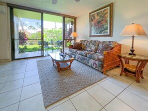 Take in the gorgeous views from the living room or lanai