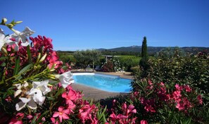 la piscine est au milieu d'un jardin paysager de 1000 m2