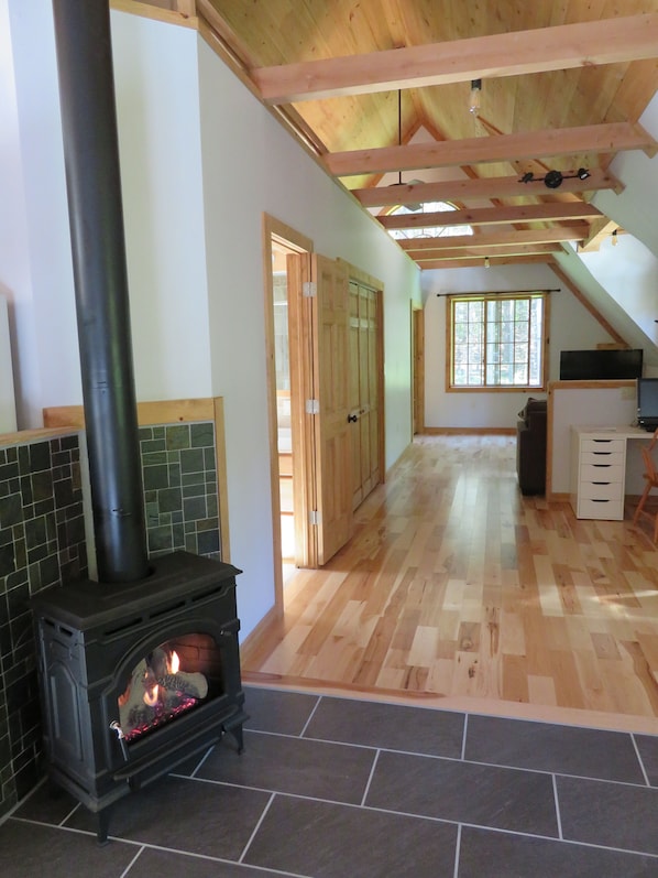 Fireplace and heated floors throughout.