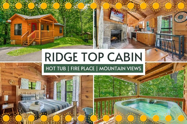 Ridge Top Cabin features a private hot tub, fireplace, and stunning mountain views—ideal for a quiet getaway near scenic trails and outdoor adventures.