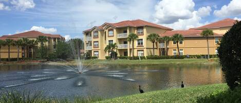 Lake next to the building