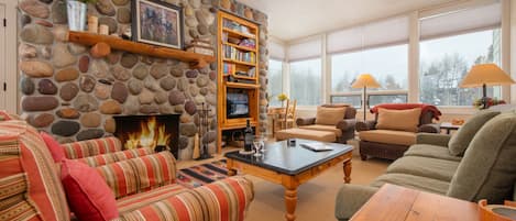 Living Room with Wood Fireplace