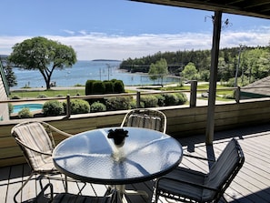 Front deck and view w old deck furniture circa 2020