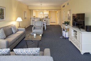 living room area with pull-out sofa.