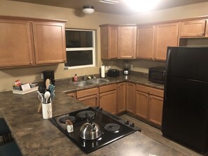  Kitchen with dishwasher, over, microwave, coffee maker, toaster, blender frog
