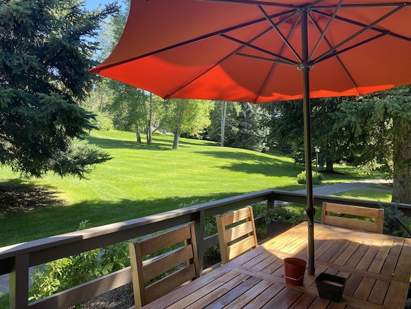 Deck with oversized table.