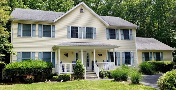 Front of house with great room off side for family gatherings