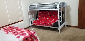 Bedroom #3 with futon and brand new queen bed - Futon/bunk bed great for kids!