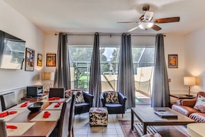 Living room and dining area.