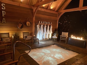 Relax in the 15 person hot tub spa