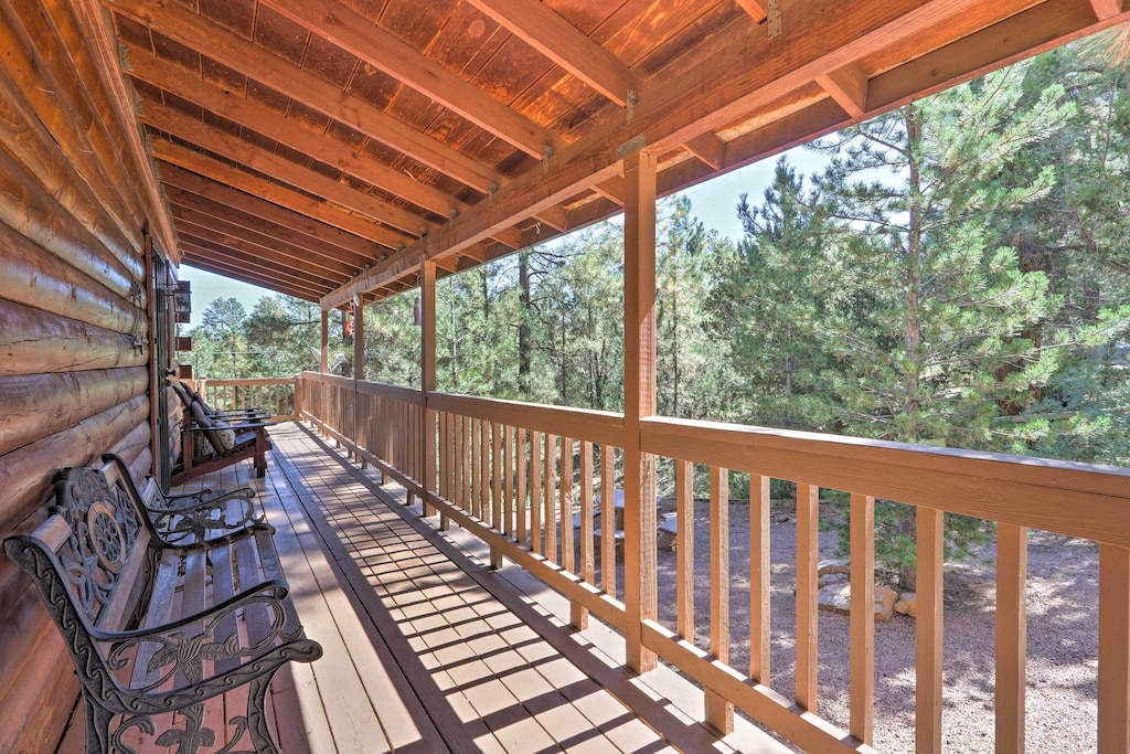 Spend evenings on the deck overlooking the pines.