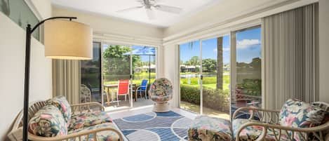 Beautiful lake views from the comfy Florida Room.