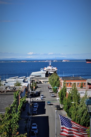 View from the bluff of  Port Angeles and Victoria BC in the distance.