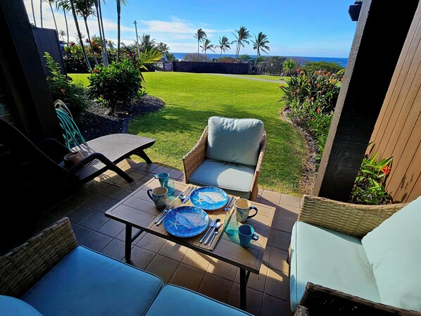 Enjoy an amazing ocean view on the private lanai.