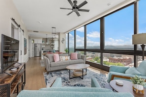 Open concept from living room to kitchen