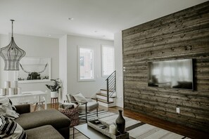 Rustic Chic Living Room With Large TV