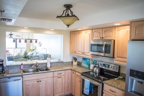 We have a fully stocked kitchen.