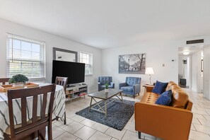 Open living room and dining room