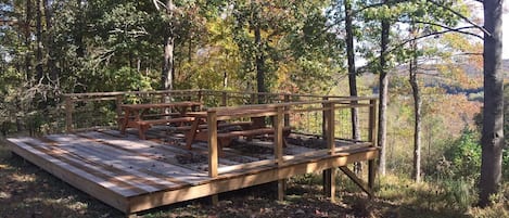 The patio out back with great views of the lake especially in the winter! 