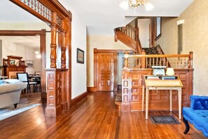 The foyer with beautiful historic features throughout