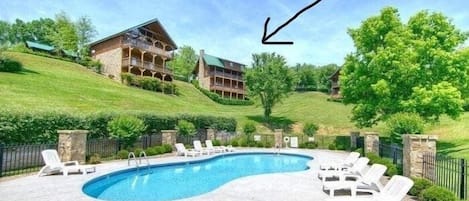 Arrow is point at Easy Breezy! Great view of the pool from the back deck!