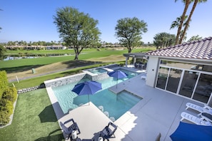 Beautiful views of mountains and fairway overlooking pool and spa