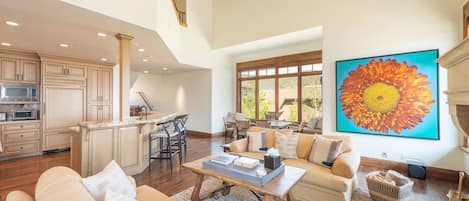 Living room with vaulted ceiling and sweeping valley views!