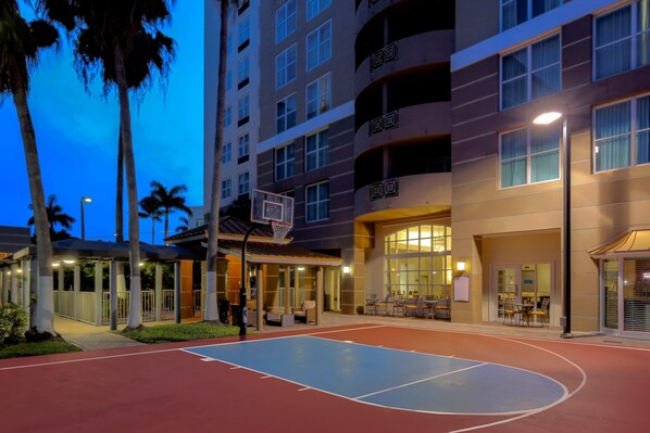 The basketball court is wonderful in the summertime.
