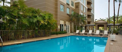 Take in gorgeous views while lounging around the on-site outdoor pool.