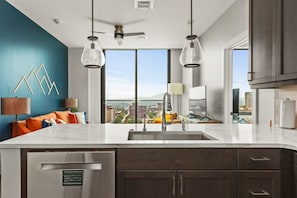 Open view from kitchen to living room