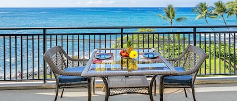 Outdoor dining on the Lanai overlooking the beautiful Kona coast