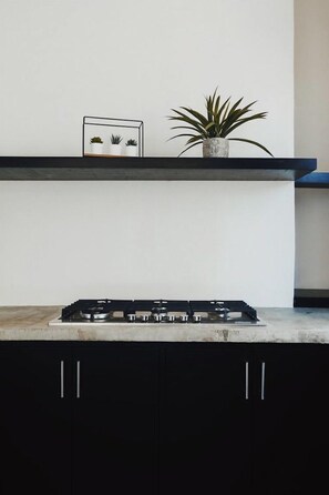The kitchen comes equipped with everything you need.