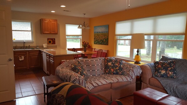 Living area into kitchen