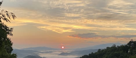 Sunrise with a cloud inversion--view from the decks, living room and kitchen