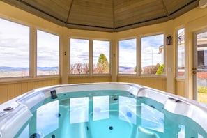 Hot tub is open year-round and serviced routinely by a professional.