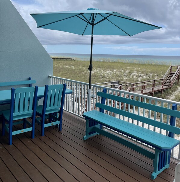 Gulf front deck with new furniture