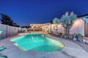 Heated pool with covered patio