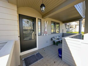 Front porch vibes with morning coffee, plenty of sun.
