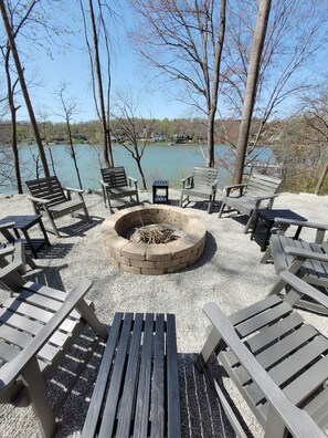 Large Firepit area with lake/sunset views