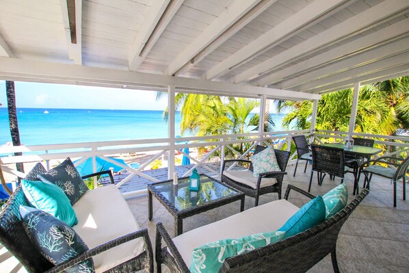 The inviting patio with amazing ocean views