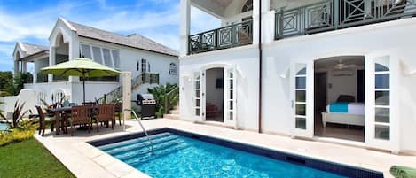 Lovely private swimming pool with Caribbean sea views